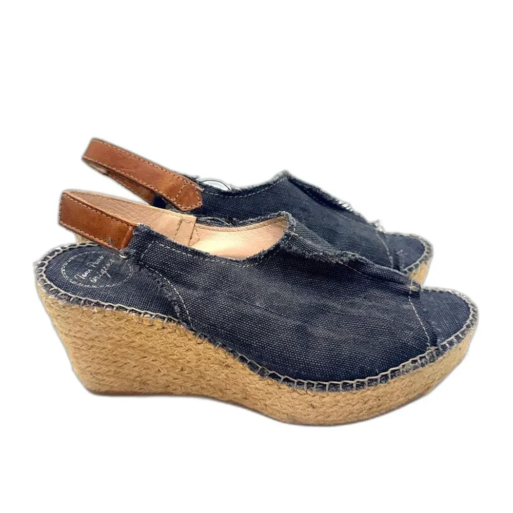 Toni Pons Lugano Espadrille Wedge Slingback Sandal - Black Fabric 39/8-8.5